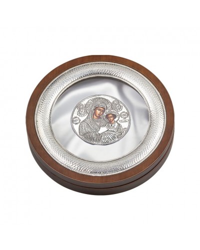  ΚΩΔ ΕΠ910Ε ΕΙΚ ΣΤΕΦΑΝΟΘΗΚΗ ΜΕ ΕΠΙΣΤΡΩΣΗ ΑΣΗΜΙΟΥ ΜΕ ΕΙΚΟΝΑ ΤΗΣ ΠΑΝΑΓΙΑΣ ΣΤΗΝ ΘΗΚΗ ΤΩΝ ΣΤΕΦΑΝΩΝ ΔΙΑΣΤΑΣΗ 27 Χ 27 