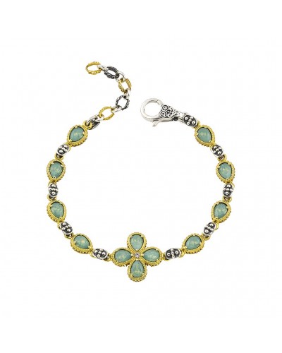 Βραχιόλι με Pear Shaped Κρύσταλλα Swarovski,Ζιρκόν και Κεντρικό Φλοράλ Μοτίφ B155-1
