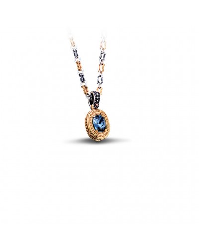 7124 Διπλής Όψης με Swarovski ή Cat Eye πέτρα, Ημιπολύτιμη Πέτρα και Δίχρωμη Αλυσίδα M69
